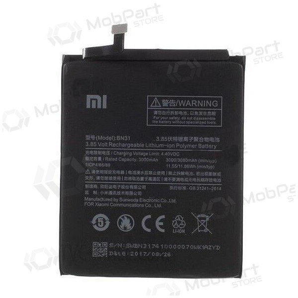 Xiaomi Redmi Mi A1 / Mi 5x / Note 5A batteri, akumuliatorius (BN31) (original)