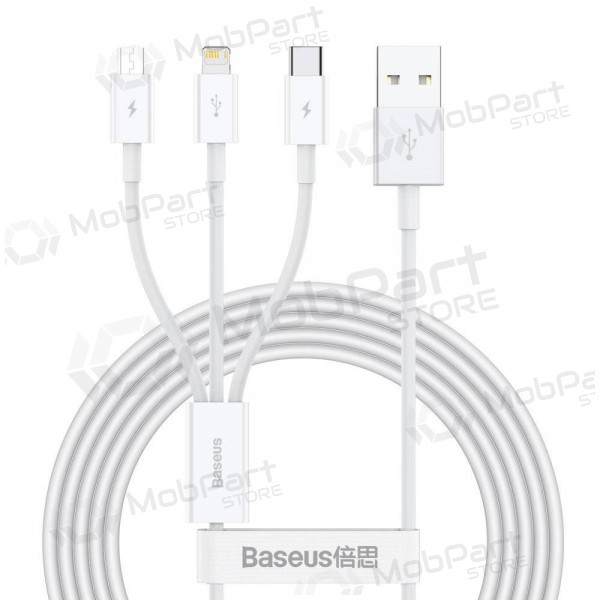 Kabel Baseus Superior USB - microUSB+Lightning+Type-C 3.5A 1.5m (hvit) CAMLTYS-02