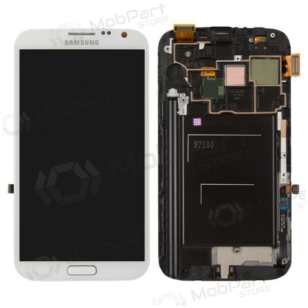 Samsung N7100 Galaxy Note 2 skjerm (hvit) (med ramme) (service pack) (original)