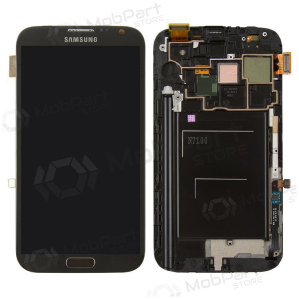 Samsung N7100 Galaxy Note 2 skjerm (svart) (med ramme) (service pack) (original)