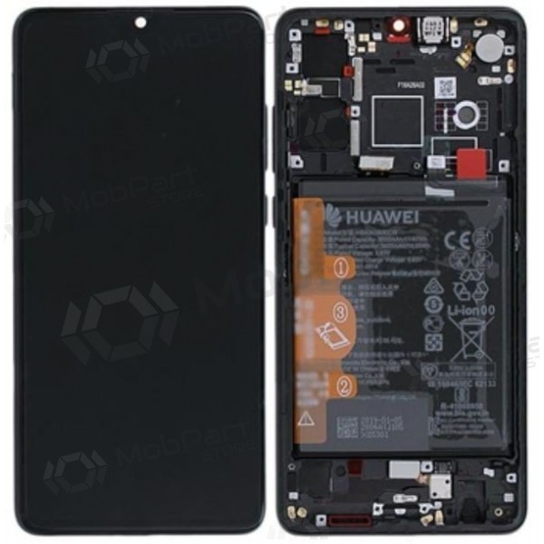 Huawei P30 (new version 2021) skjerm (svart) (med ramme og batteri) (service pack) (original)